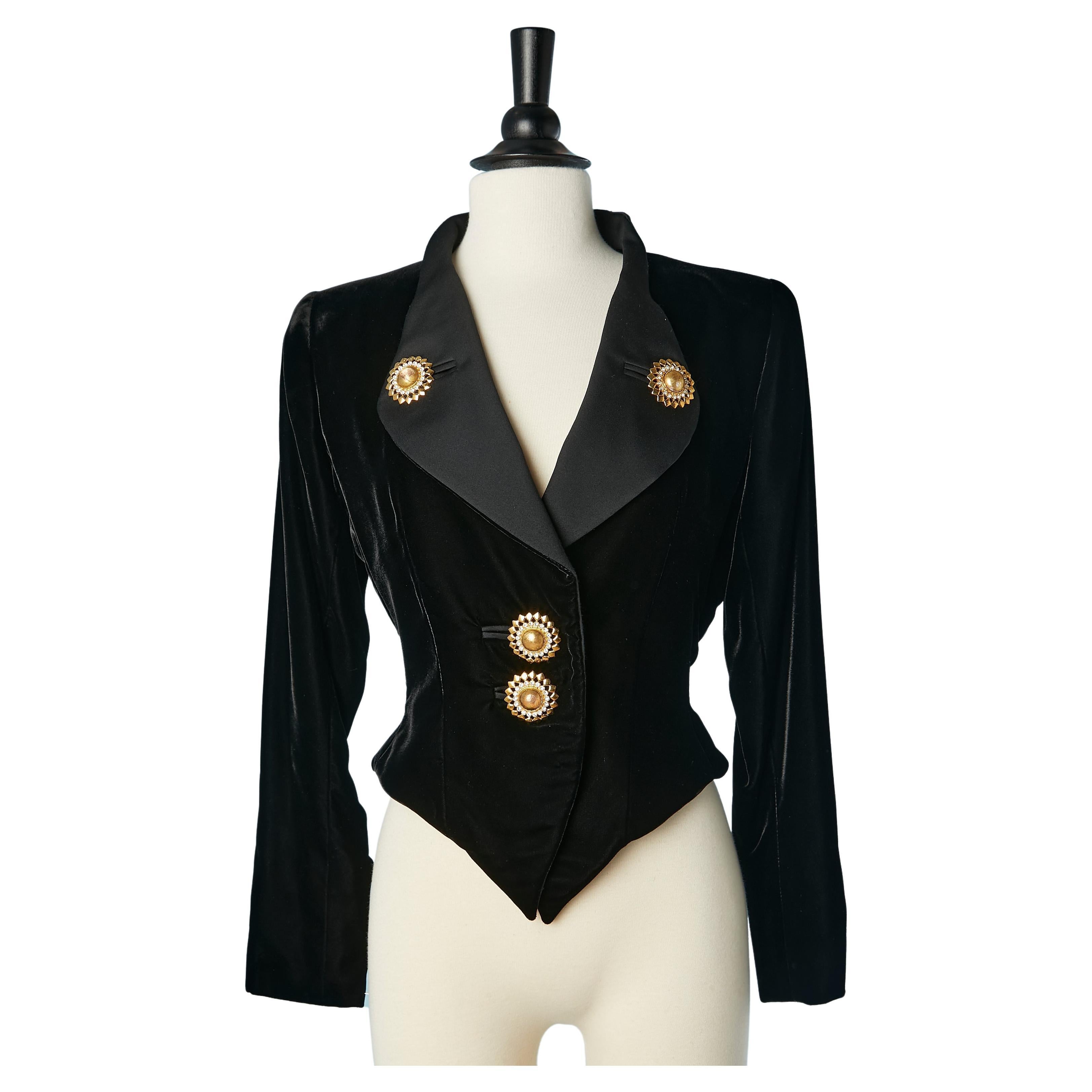 Black velvet jacket with jewlery buttons Yves Saint Laurent Rive Gauche  For Sale