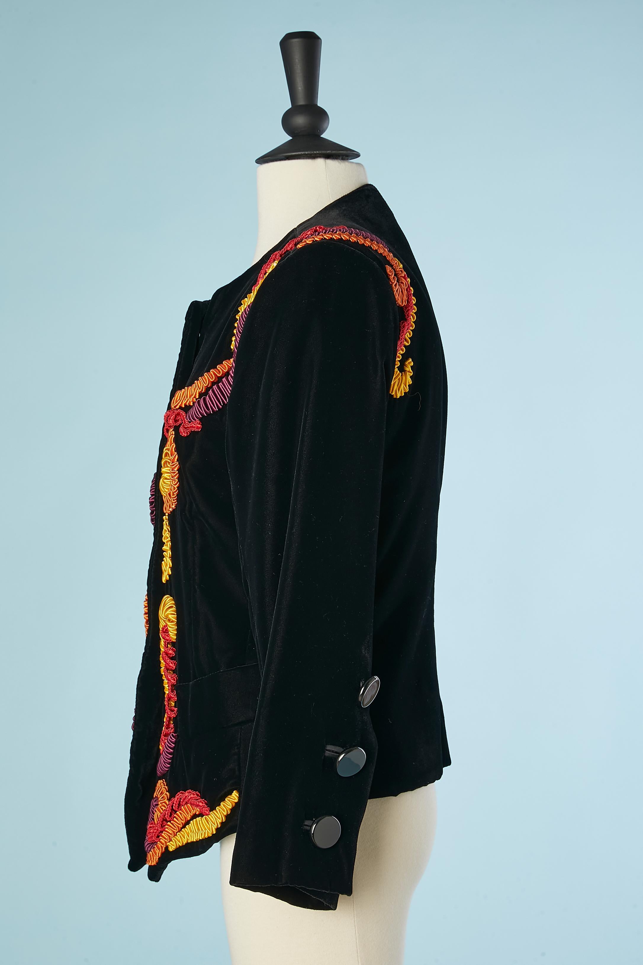 Women's Black velvet jacket with multicolor passementerie embroideries YSL Rive Gauche 