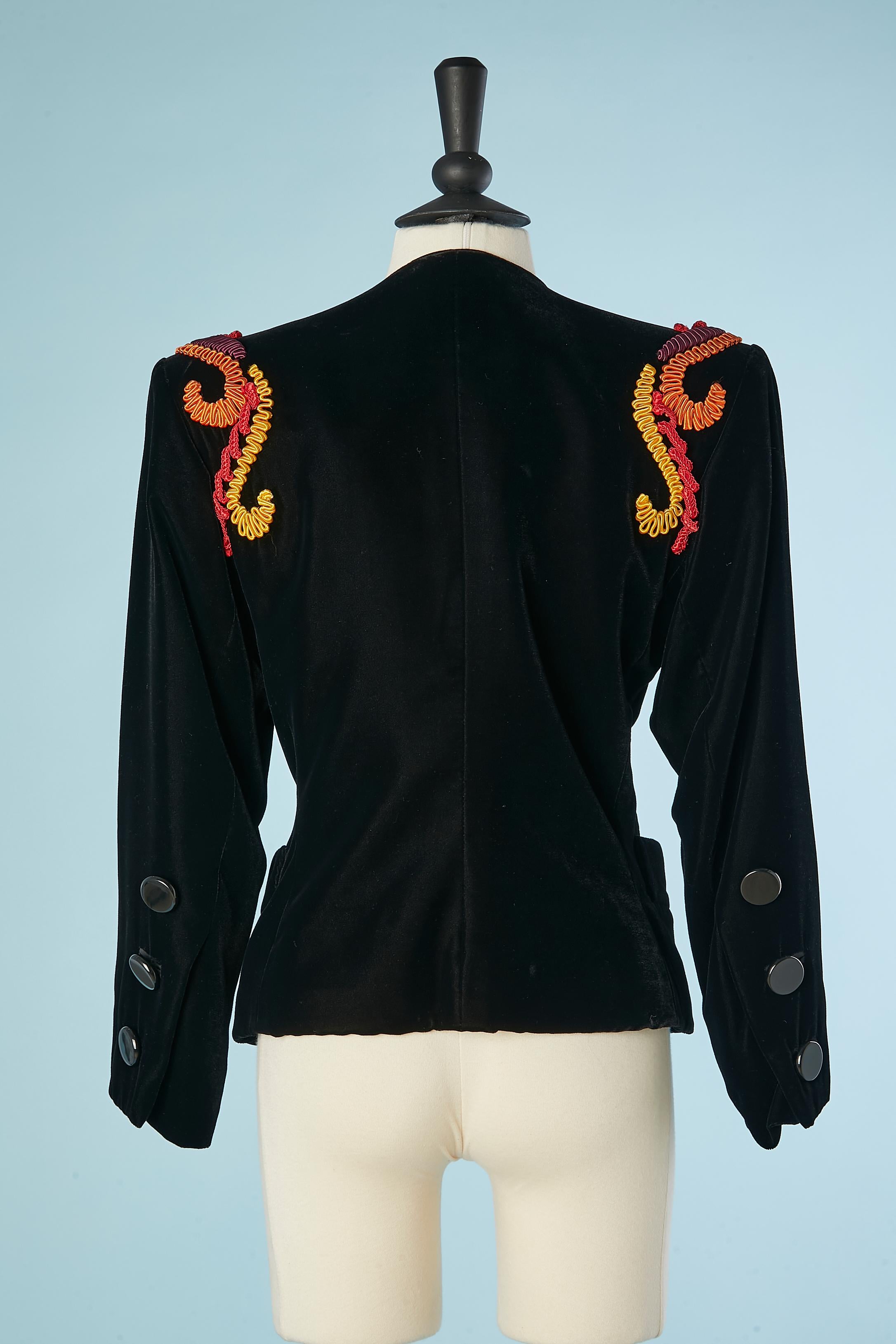 Black velvet jacket with multicolor passementerie embroideries YSL Rive Gauche  1
