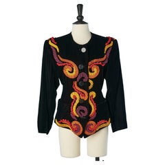 Black velvet jacket with multicolor passementerie embroideries YSL Rive Gauche 