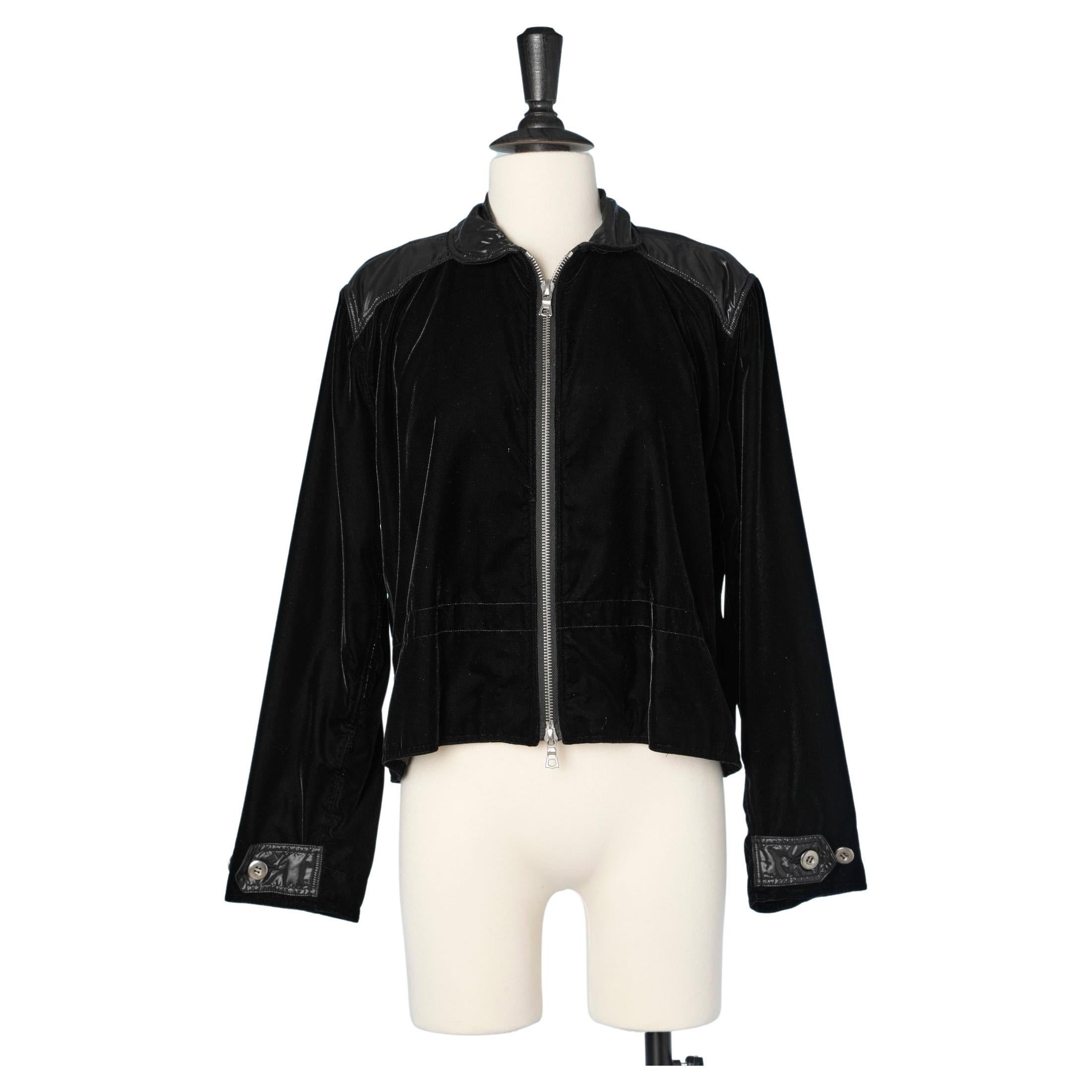 Black velvet jacket with zip Courrèges Paris  For Sale