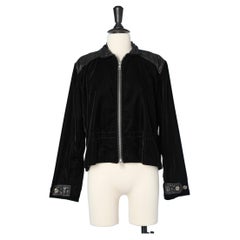 Retro Black velvet jacket with zip Courrèges Paris 