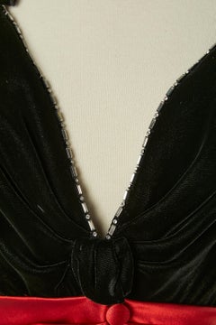 Black velvet, lace, tulle and red satin belt evening dress DANIEL ROLAND