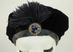 Black Velvet & Leather Beret Style Hat