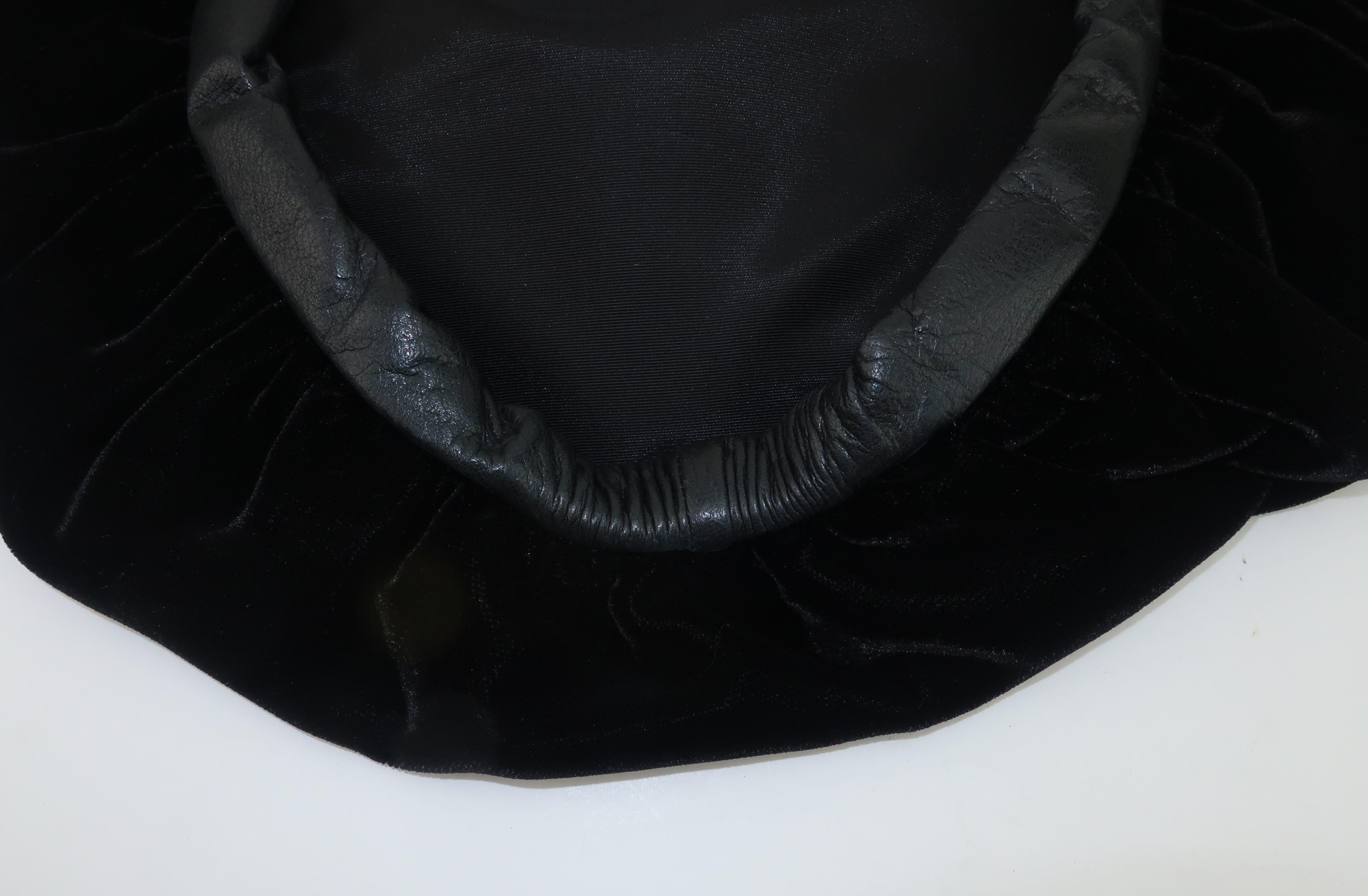 Women's Black Velvet & Leather Beret Style Hat