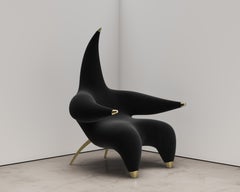 Black Velvet Lounge Chair With Brass Legs and Hardware