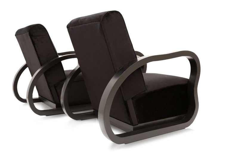 Black Velvet Lounge Chairs Halabala Style at 1stDibs