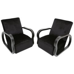 Black Velvet Lounge Chairs Halabala Style