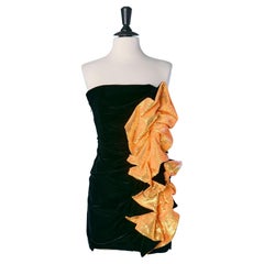 Black velvet mini bustier dress with orange sequin ALEXANDRE VAUTHIER COUTURE