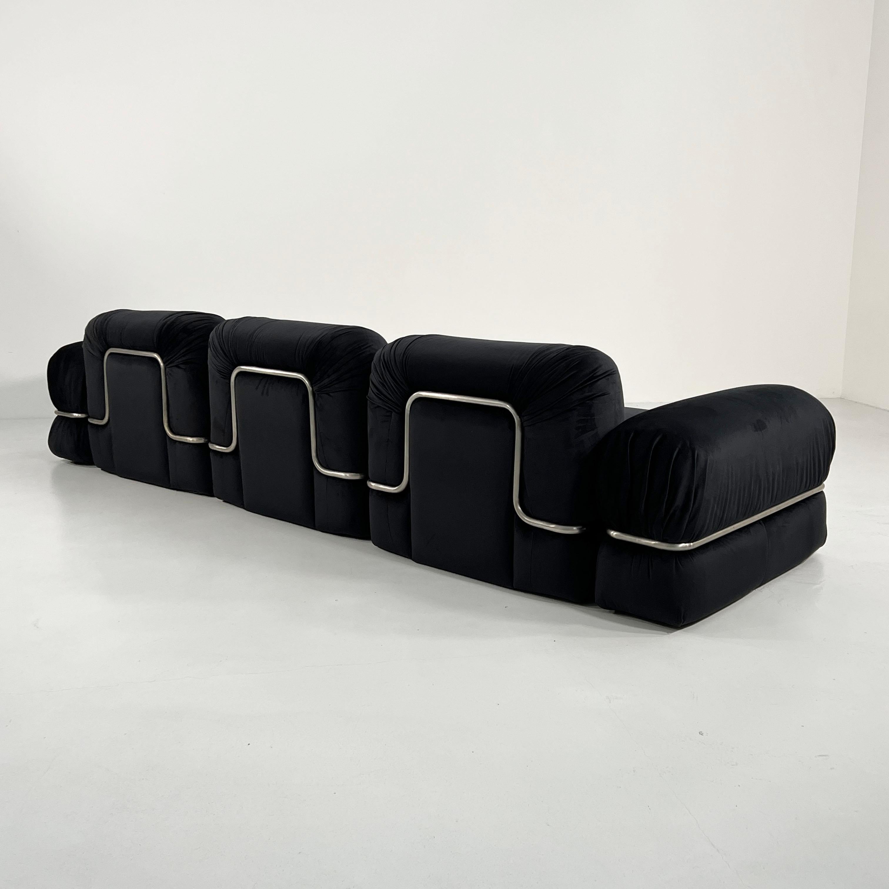Italian Black Velvet Modular Sofa by Rodolfo Bonetto for Tecnosalotto, 1960s For Sale