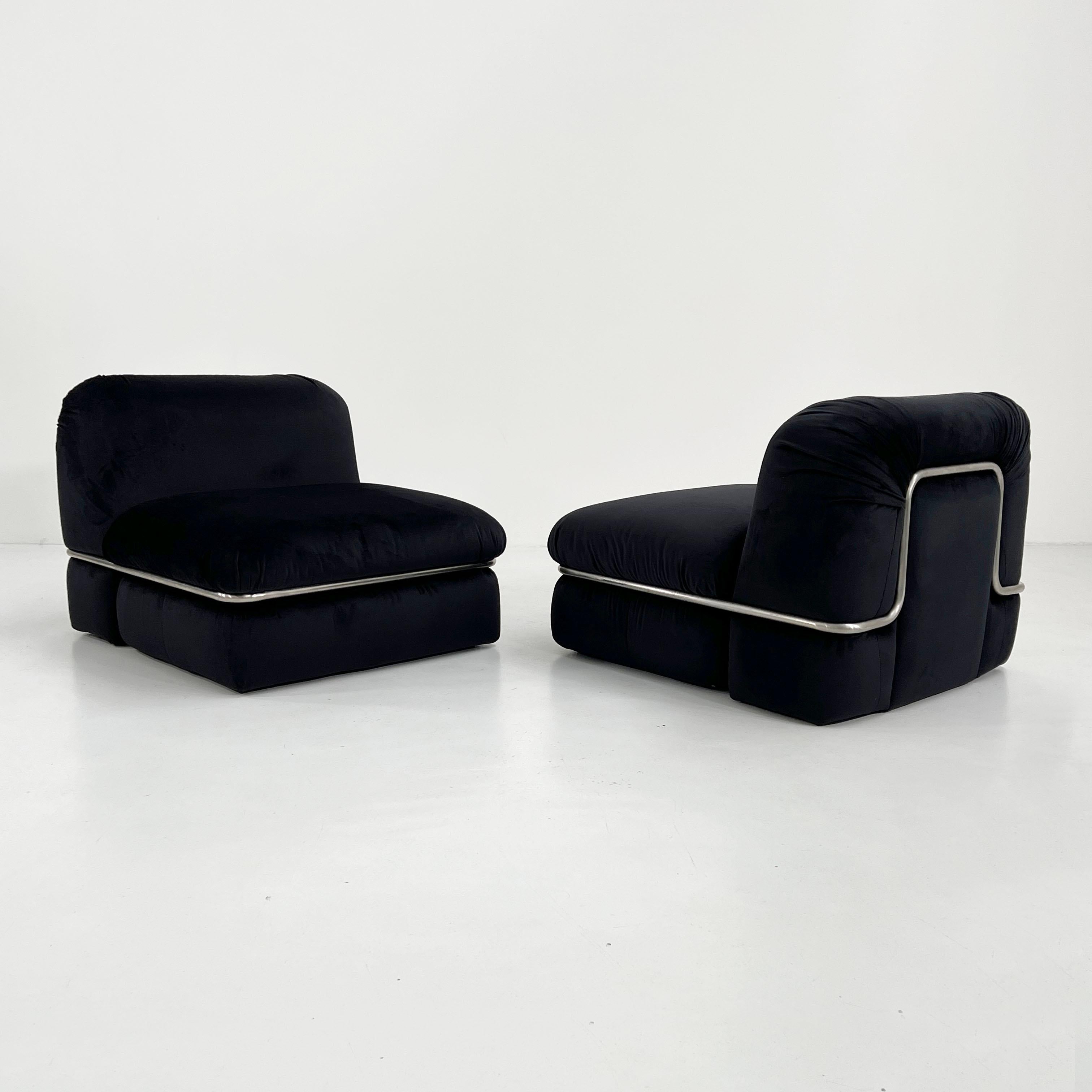 Metal Black Velvet Modular Sofa by Rodolfo Bonetto for Tecnosalotto, 1960s For Sale