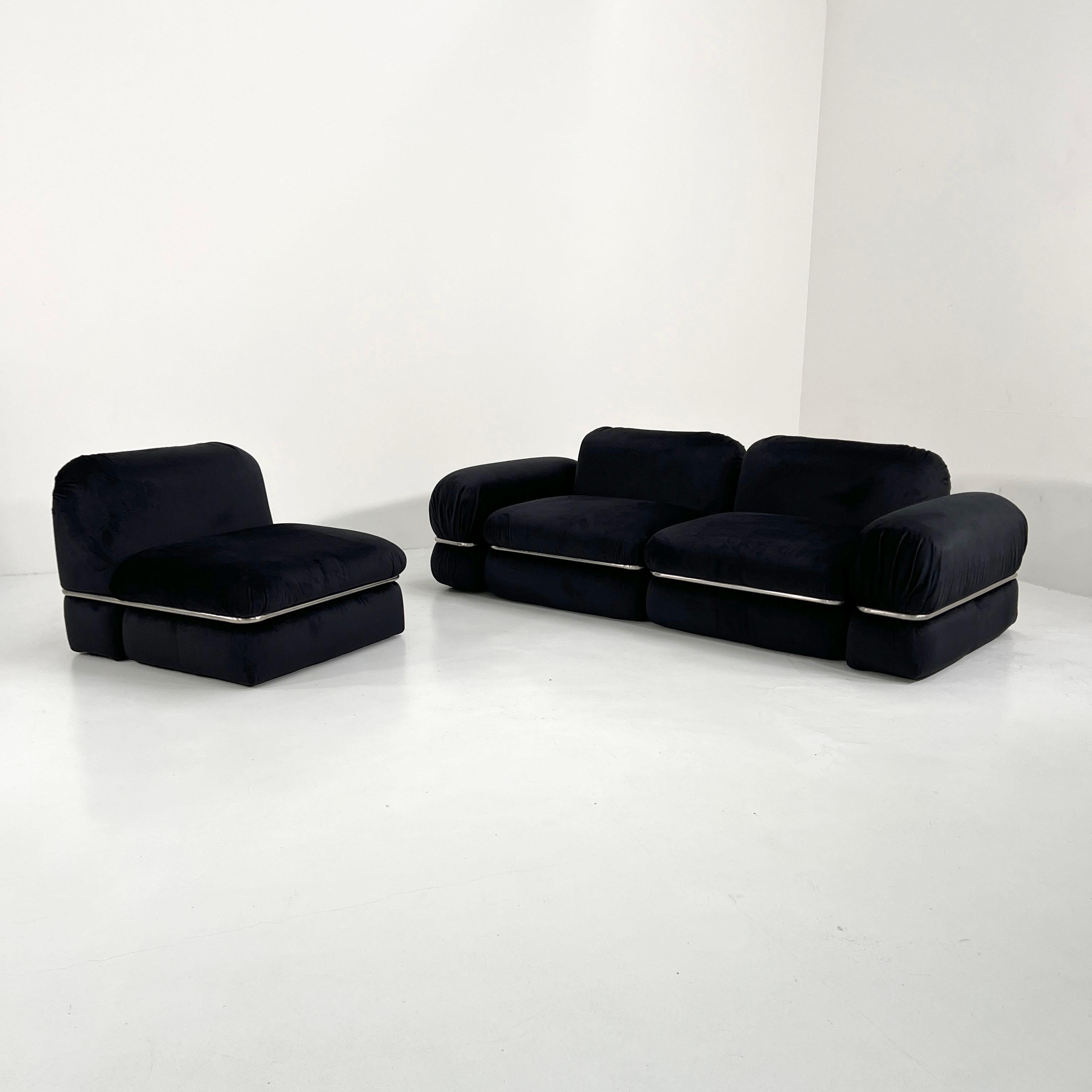 Black Velvet Modular Sofa by Rodolfo Bonetto for Tecnosalotto, 1960s For Sale 2