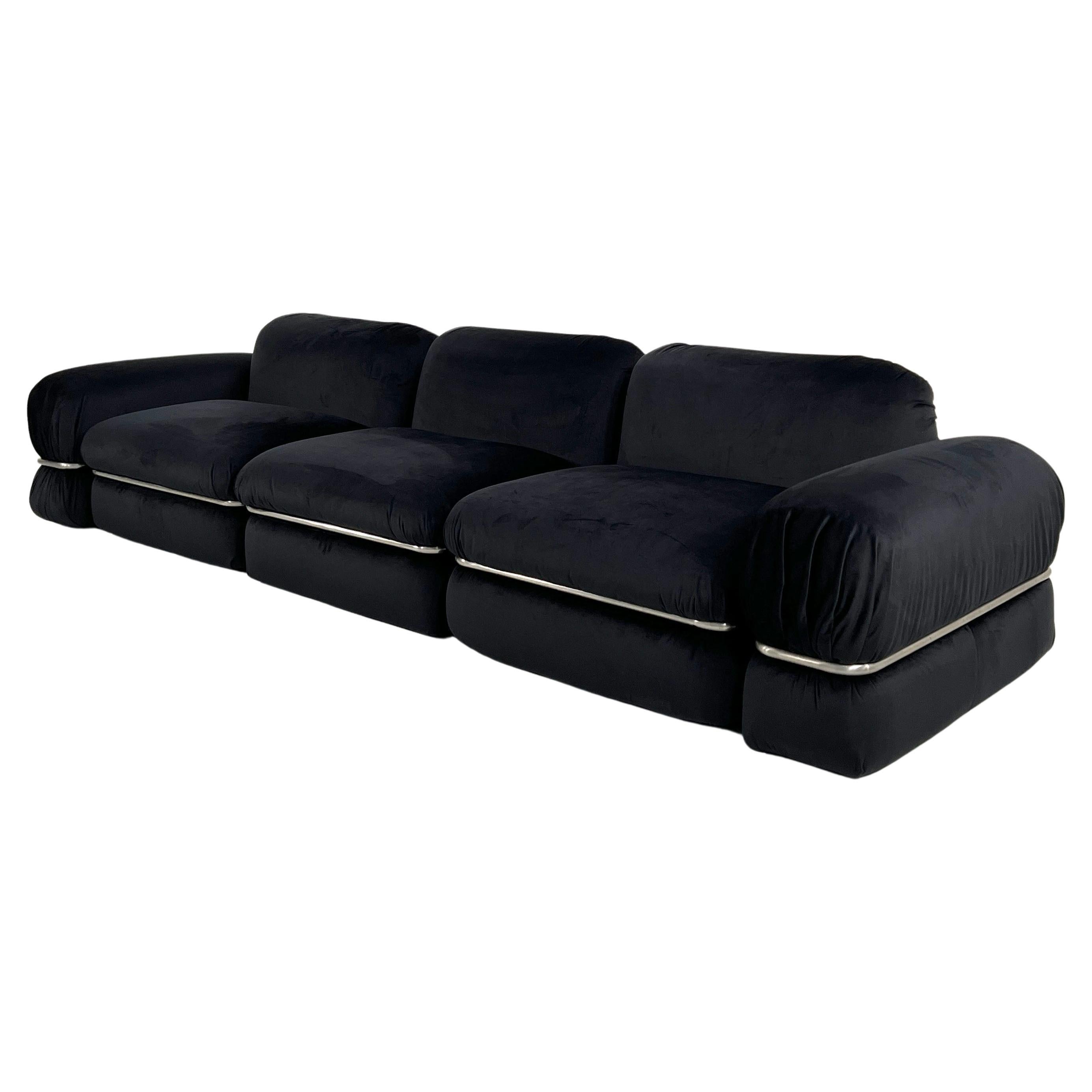 Black Velvet Modular Sofa by Rodolfo Bonetto for Tecnosalotto, 1960s For Sale
