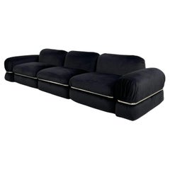 Vintage Black Velvet Modular Sofa by Rodolfo Bonetto for Tecnosalotto, 1960s