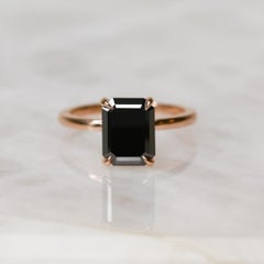 Black Velvet Natural Black Diamond Emerald Cut Engagement Ring - 3.01 Ct