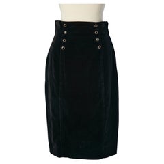 Vintage Black velvet pencil skirt with decorative buttons Ungaro Solo Donna 