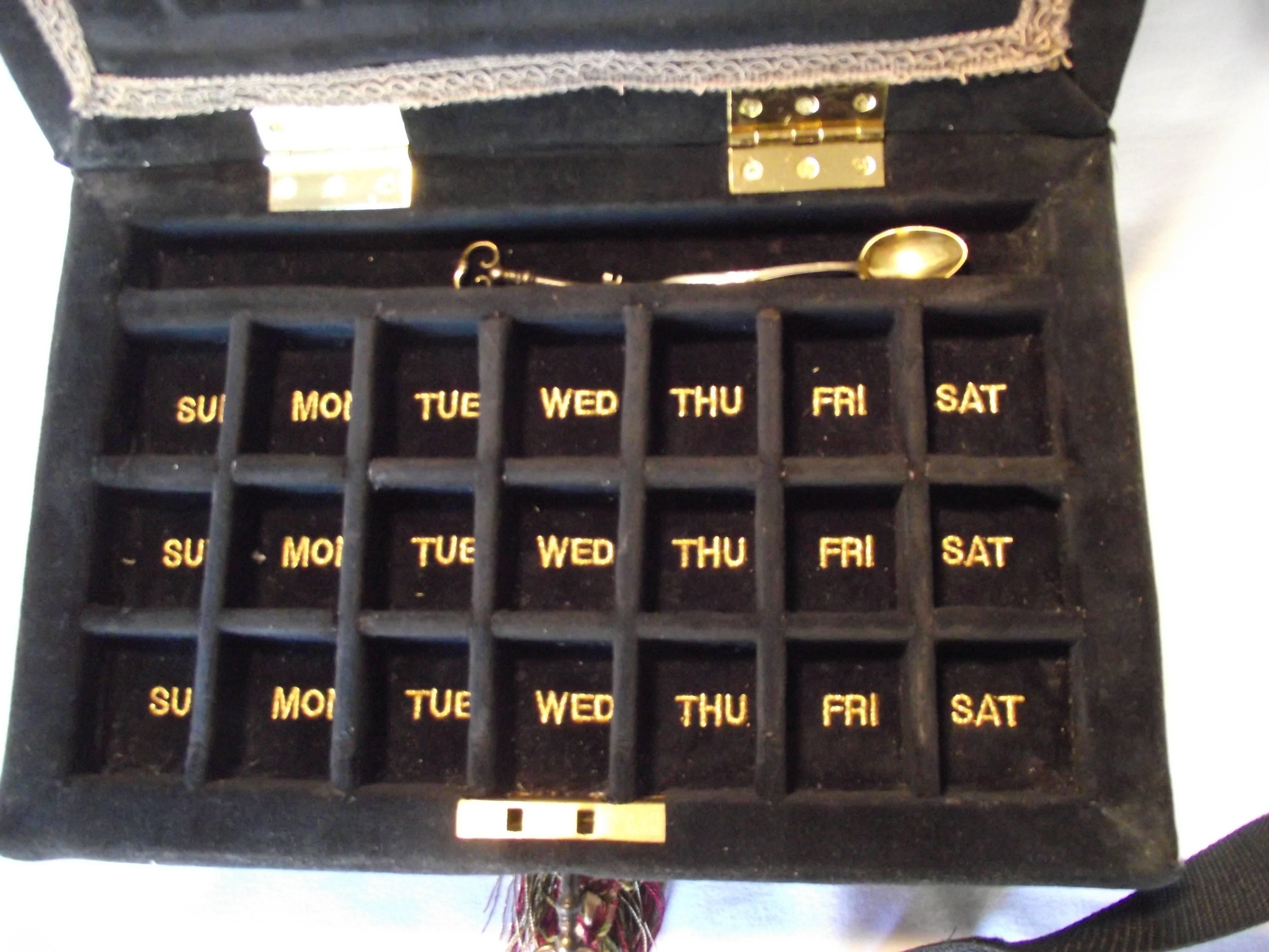 American Classical Black Velvet Pill Organizer Box, Original Design by W. Gantt For Sale