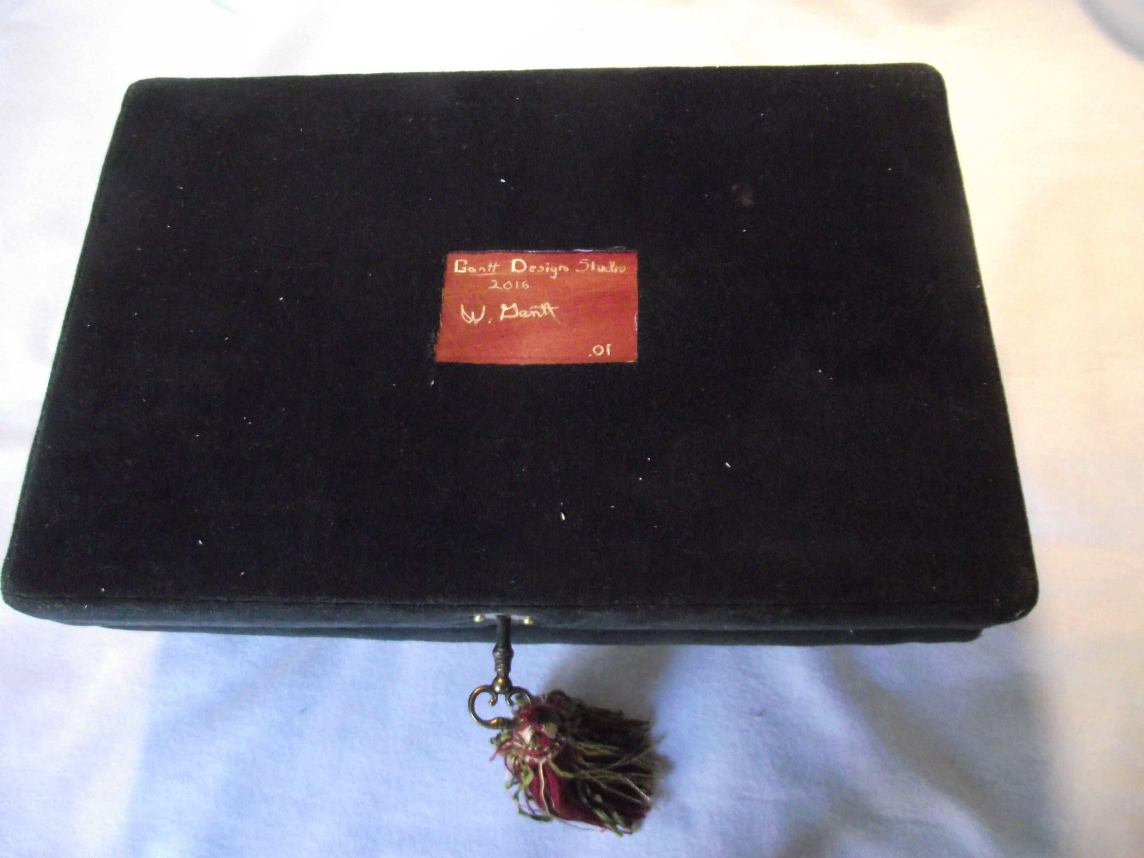Black Velvet Pill Organizer Box, Original Design by W. Gantt In Excellent Condition For Sale In Harrisburg, PA