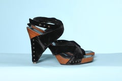 Black velvet sandal and wood heels Chanel