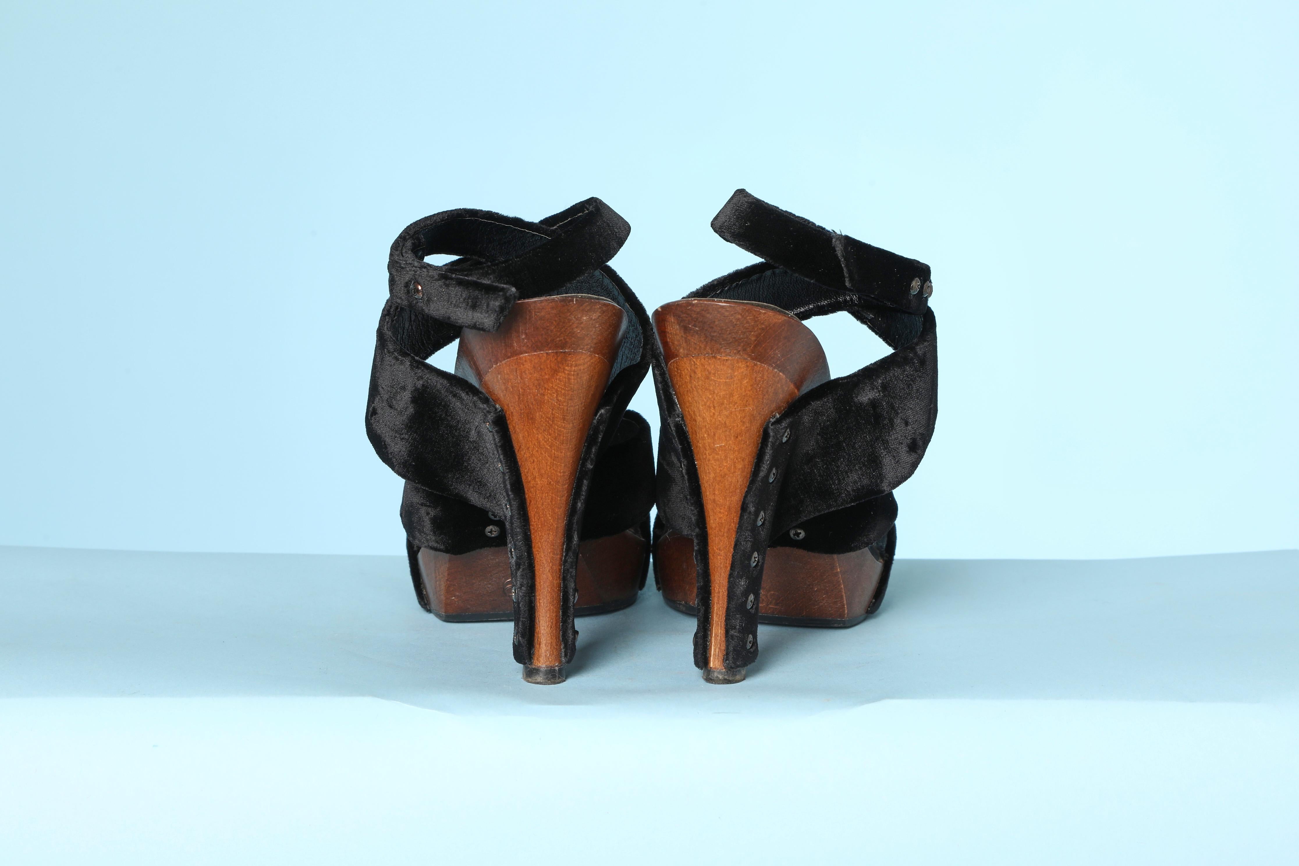 chanel black velvet sandals