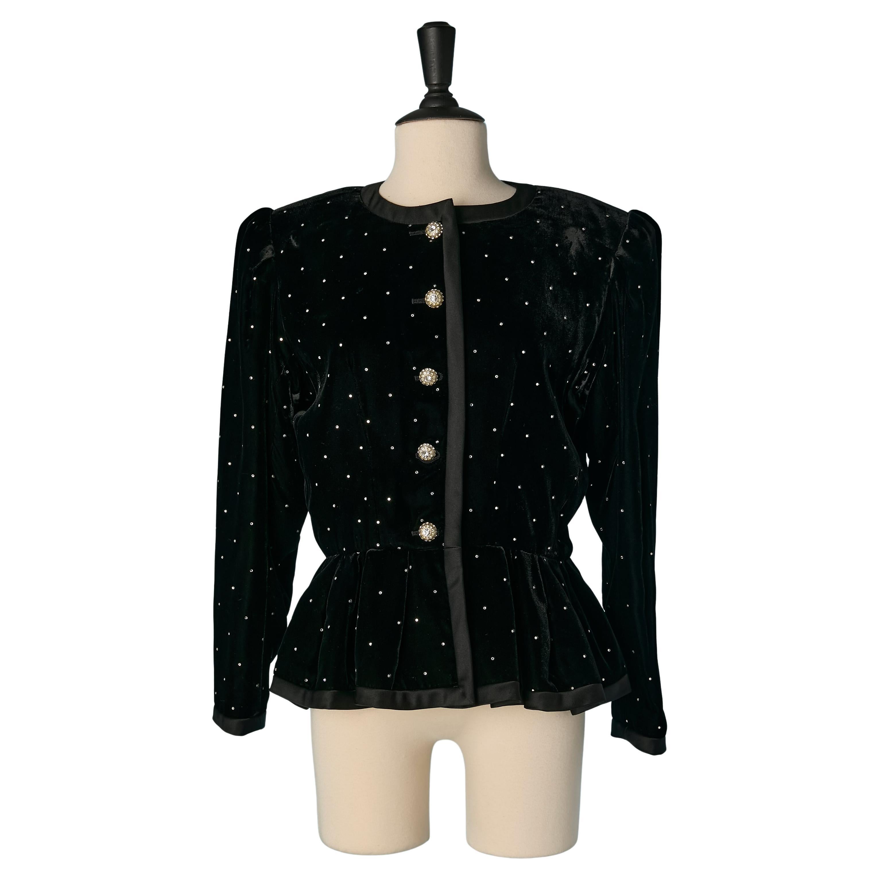 Black velvet single breasted jacket with rhinestone SAINT LAURENT RIVE GAUCHE