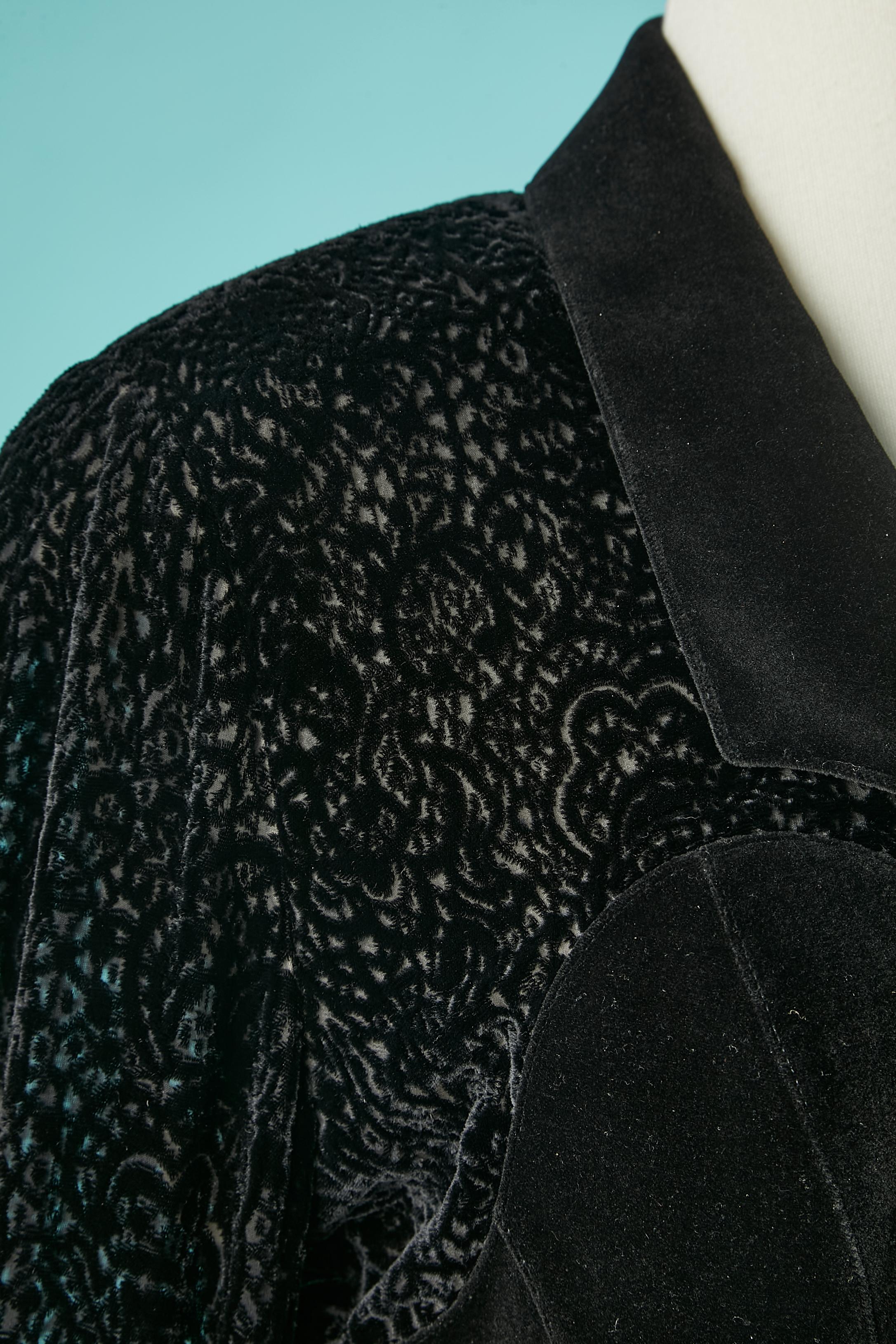 Black velvet skirt suit with dévoré velvet inset and black bow Thierry Mugler In Excellent Condition For Sale In Saint-Ouen-Sur-Seine, FR