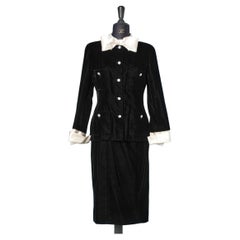 Black velvet skirt-suit with ivory silk collar and cuff Chanel Boutique 