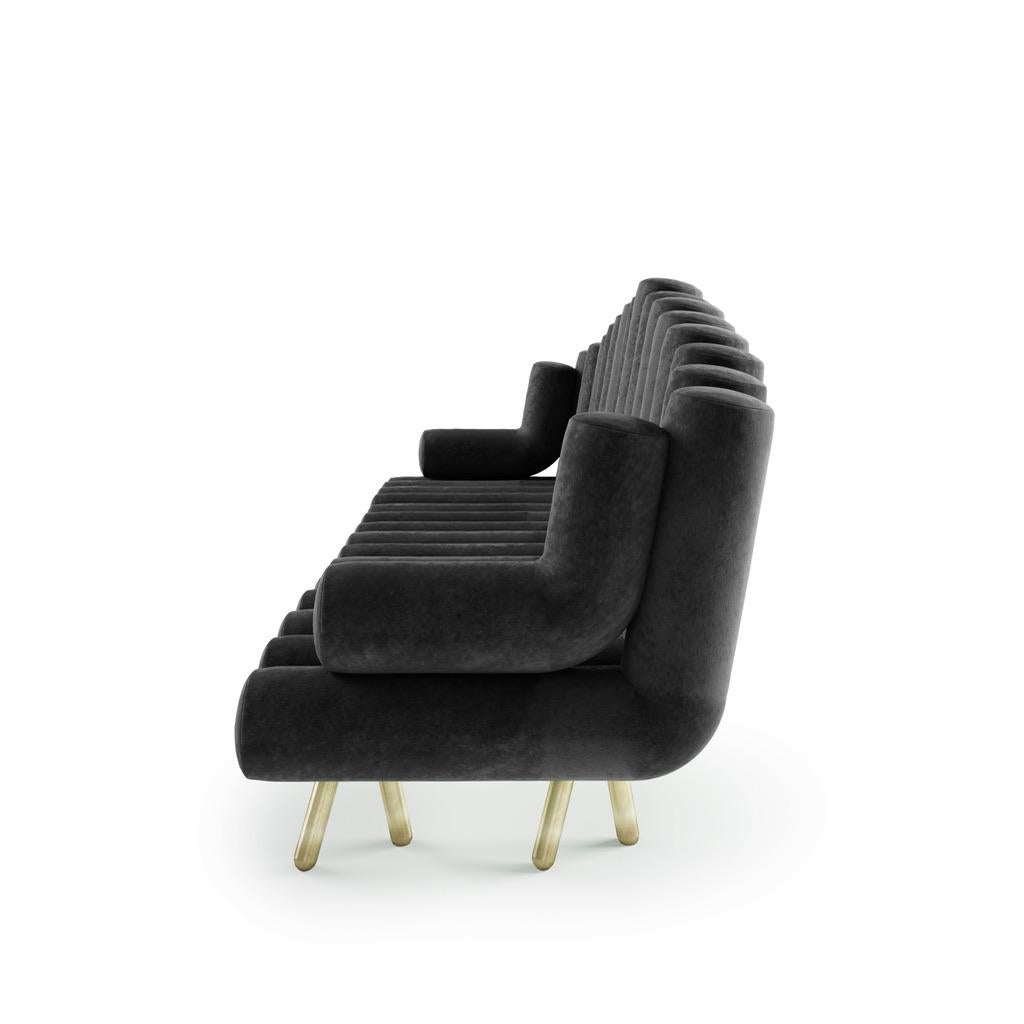 Modern Black Velvet Sofa With Brass Legs For Sale
