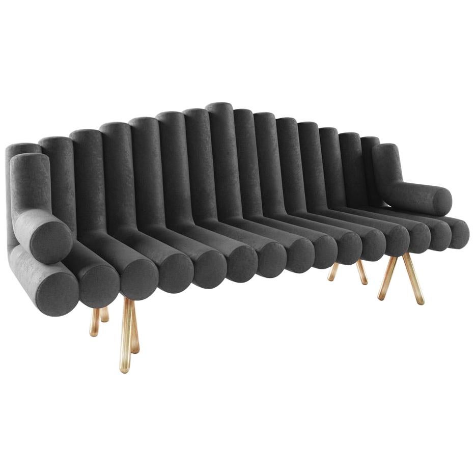 Black Velvet Sofa With Brass Legs For Sale