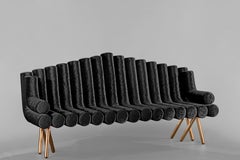 Black Velvet Sofa With Polished Brass Legs