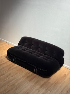 Black Velvet Soriana Sofa by Afra and Tobia Scarpa, Cassina, Italy 1970s