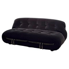 Black Velvet Soriana Sofa by Afra and Tobia Scarpa, Cassina, Italy 1970s