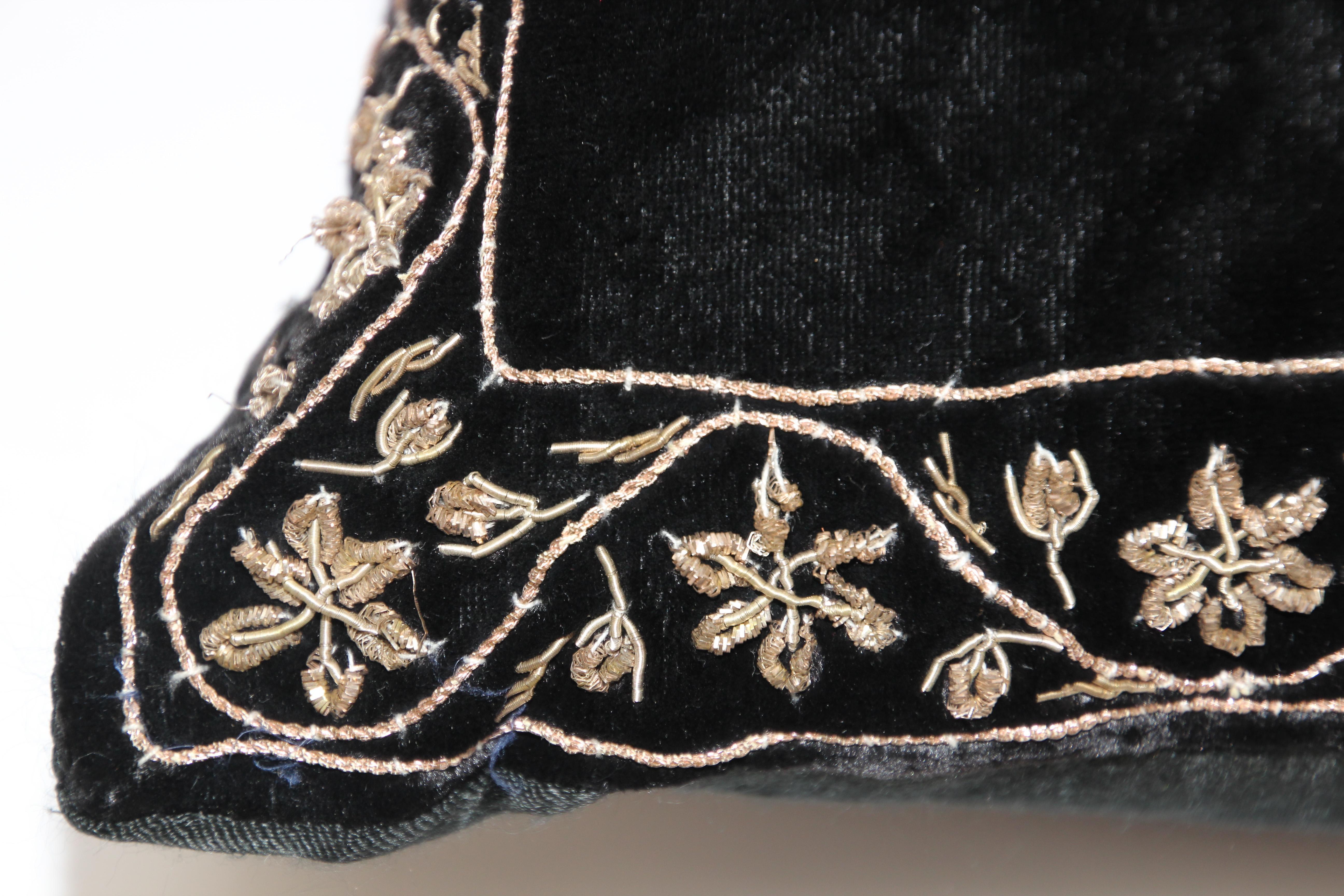 Black Velvet Throw Pillow Embroidered with Metallic Moorish Gold Threads 4