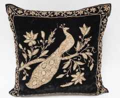Black Velvet Throw Pillow Embroidered with Metallic Moorish Gold Threads