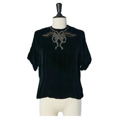 Black velvet top with beadwork Circa 1940's