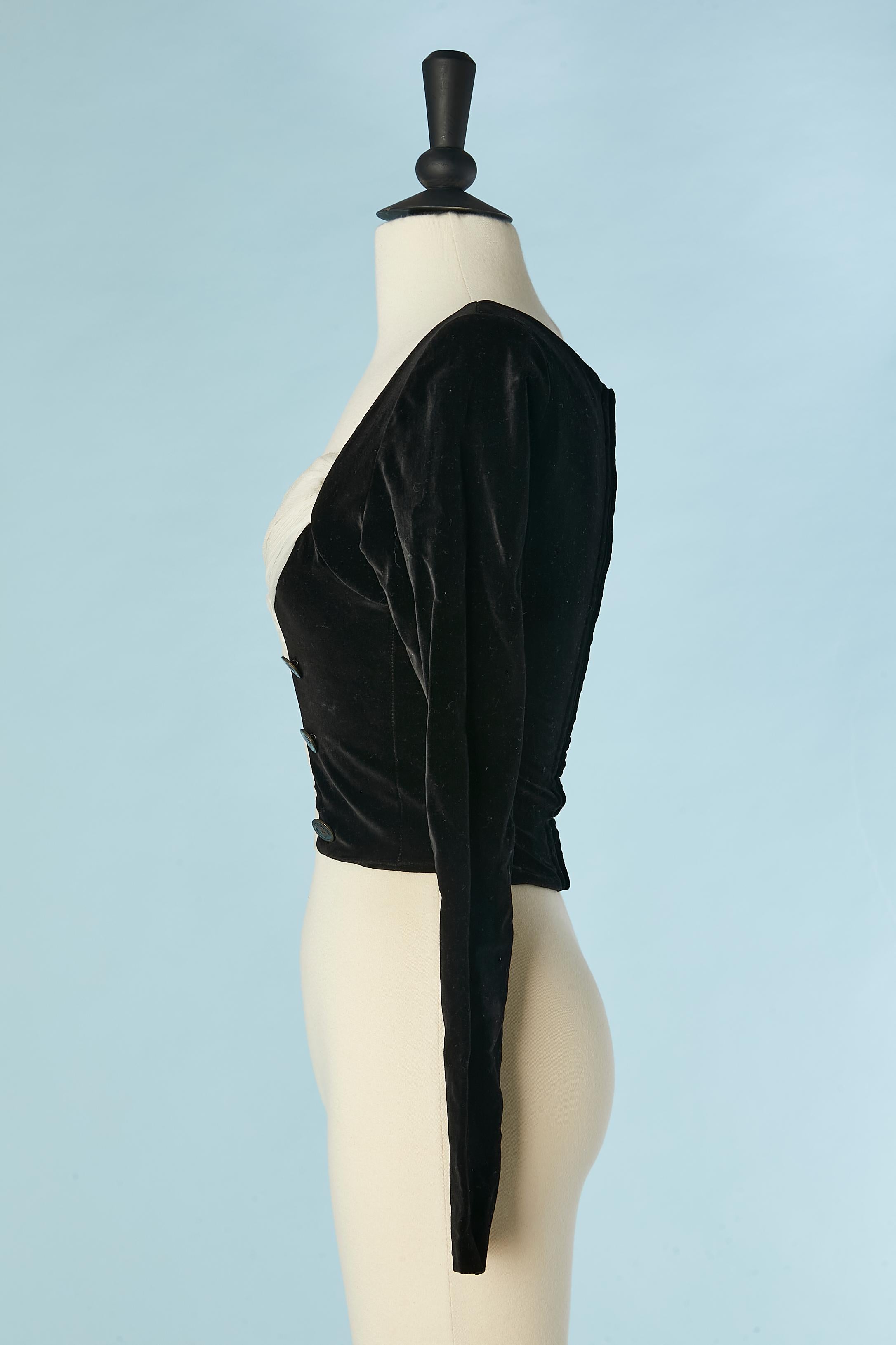 Schwarzes Samtoberteil mit drapierter Büste aus Seidenchiffon von Chantal Thomass, ca. 1990er Jahre im Zustand „Gut“ im Angebot in Saint-Ouen-Sur-Seine, FR