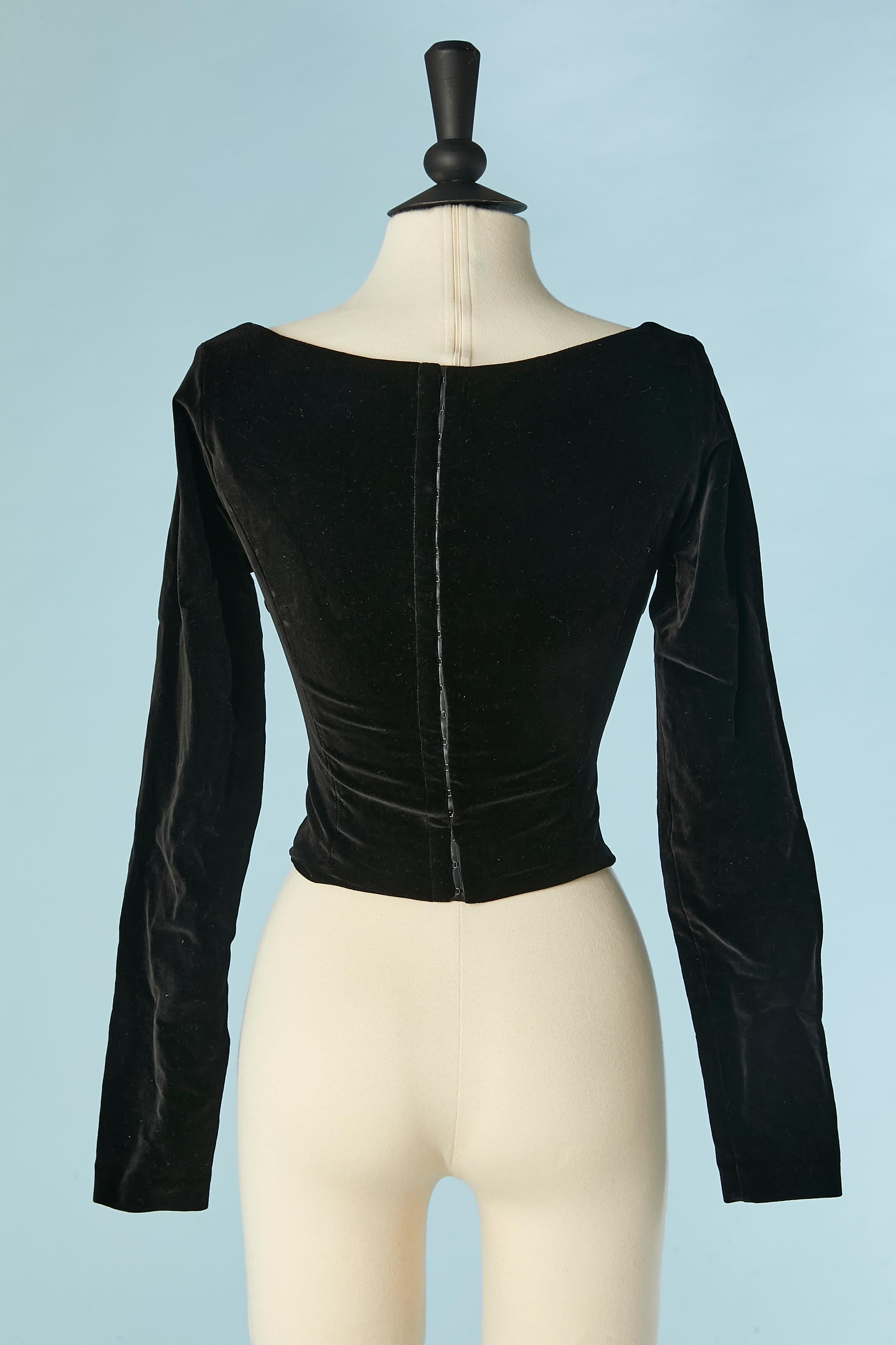 Schwarzes Samtoberteil mit drapierter Büste aus Seidenchiffon von Chantal Thomass, ca. 1990er Jahre Damen im Angebot