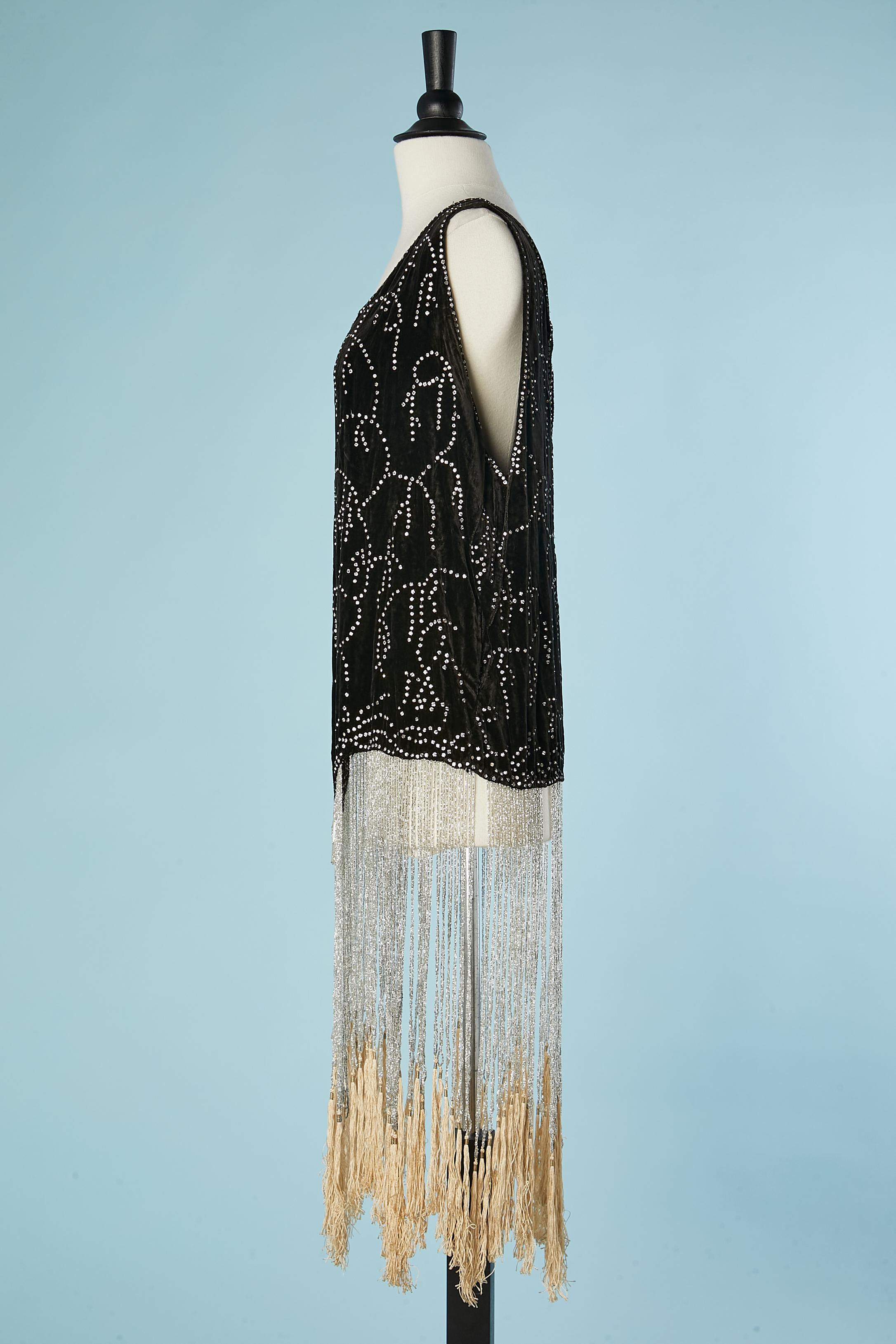 Black velvet tunique with rhinestone and beads fringes Circa 1925  3