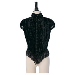 Black velvet vest with beaded fringes edge CHANTAL THOMASS