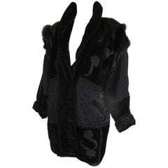 Black velvet vintage jacket with fox fur details