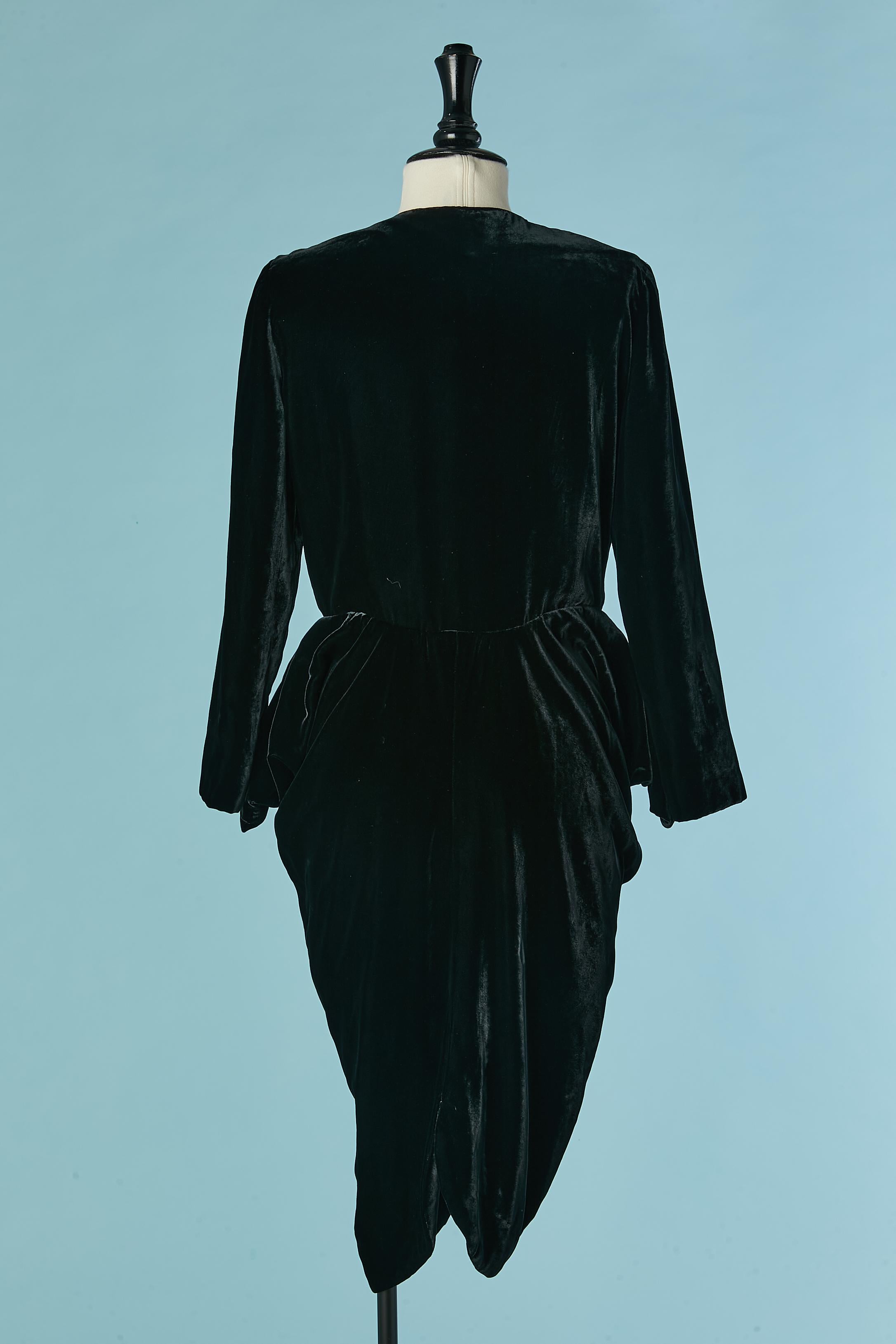 Black velvet wrapped cocktail dress with white pocket flap CHLOE For Sale 2