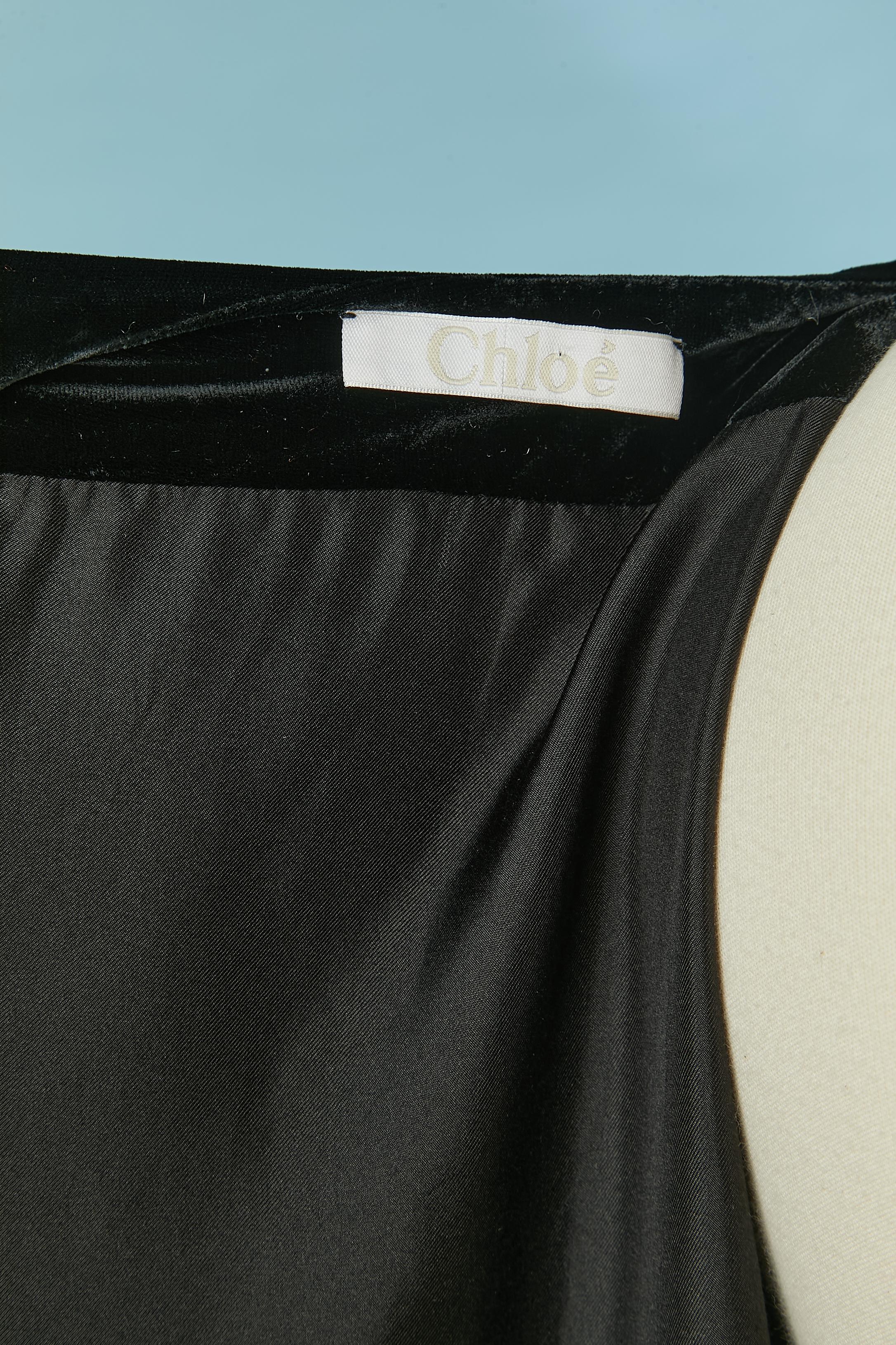 Black velvet wrapped cocktail dress with white pocket flap CHLOE For Sale 3