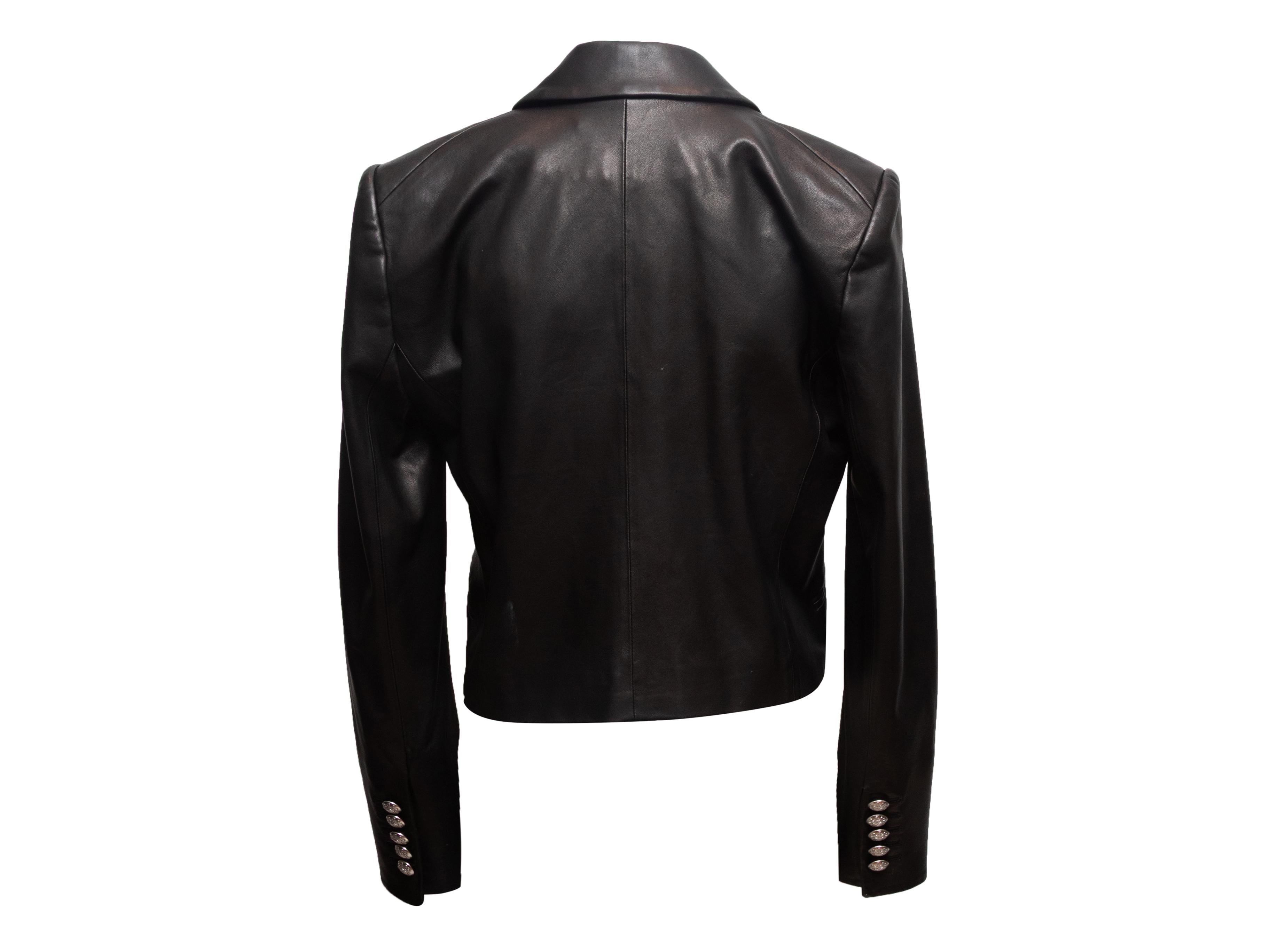 Noir Blazer en cuir noir Veronica Beard à double boutonnage Taille 8 en vente