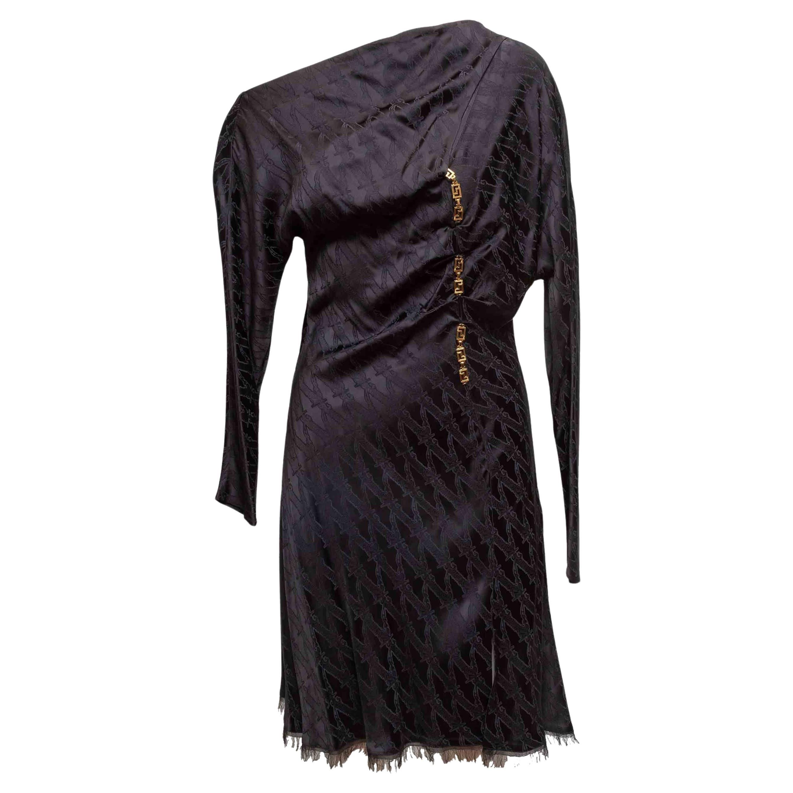 Robe à manches longues en jacquard noir Versace automne/hiver 2019 Taille IT 42