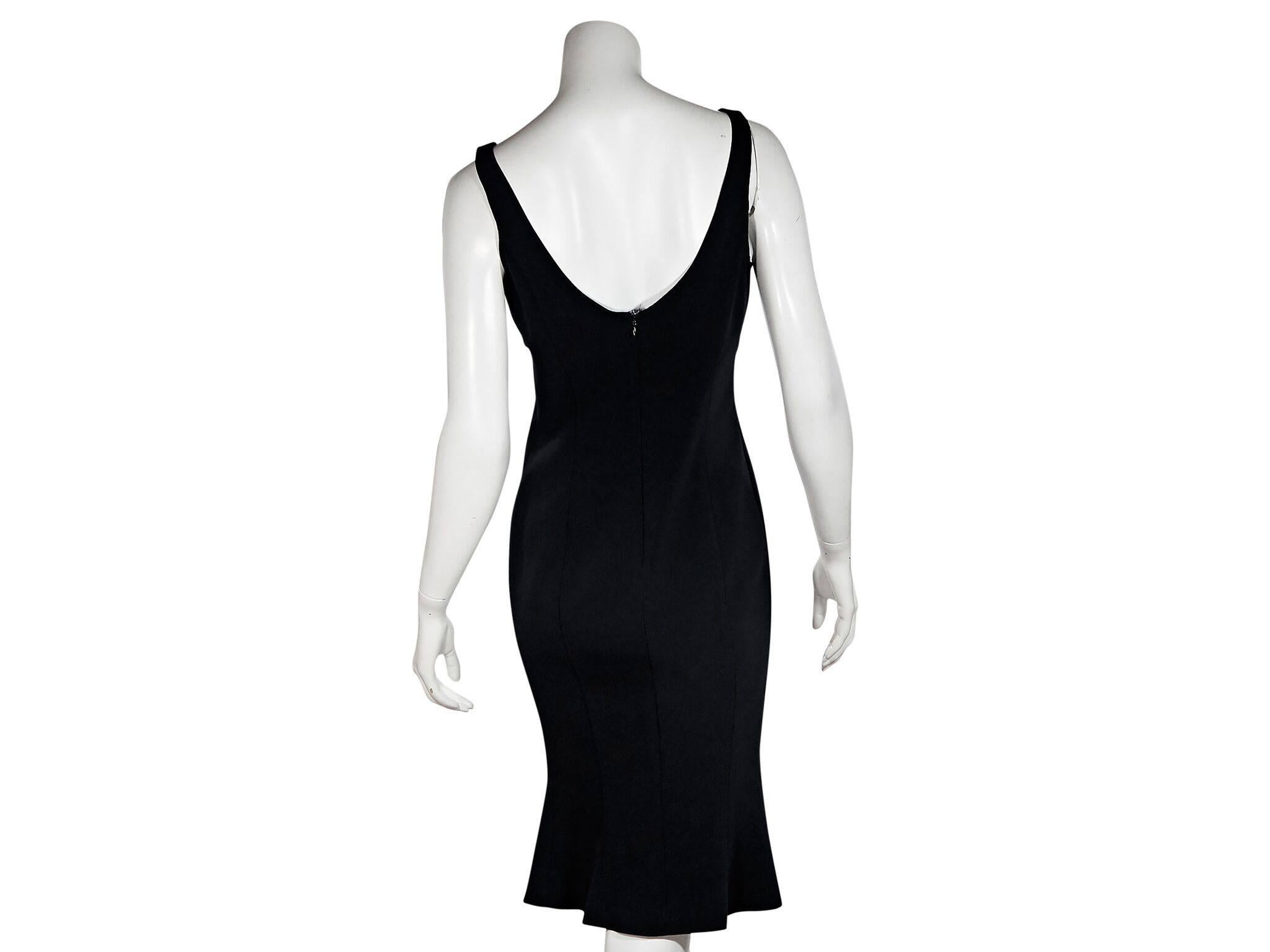 Product details:  Black sheath dress by Versace Jeans Couture.  Sleeveless.  Scoopback.  Concealed back zip closure.  36
