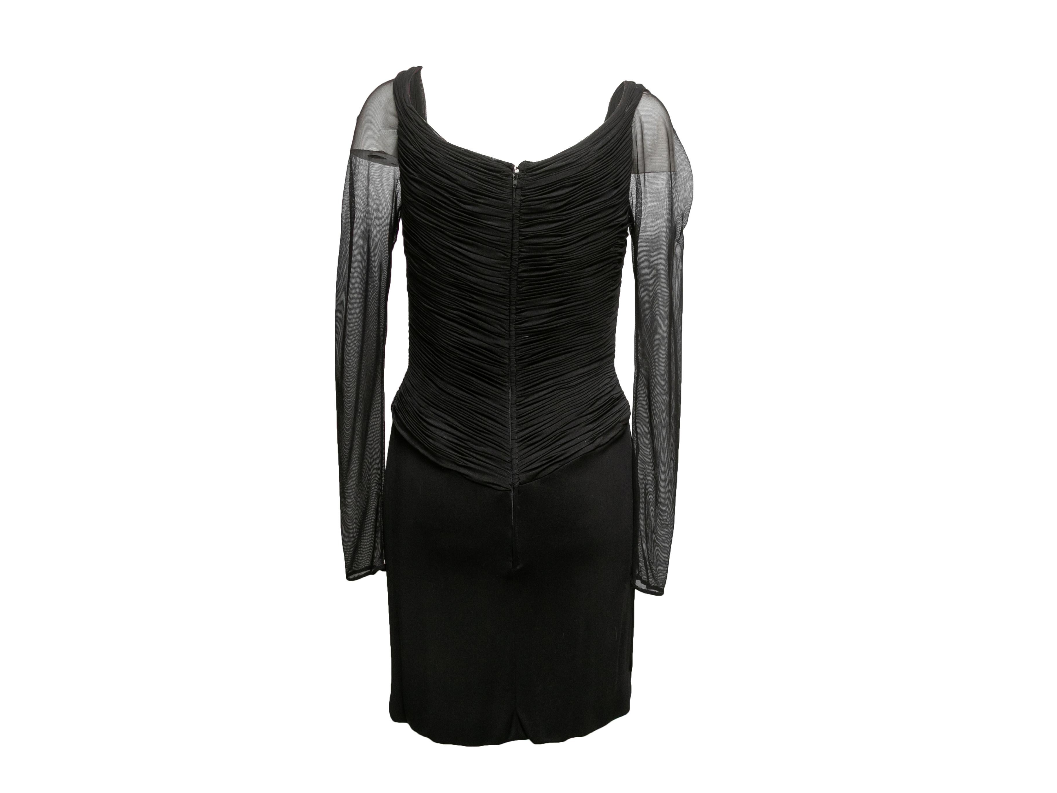 Nero Vicky Tiel nero, vestito con maniche lunghe increspate, taglia US S in vendita