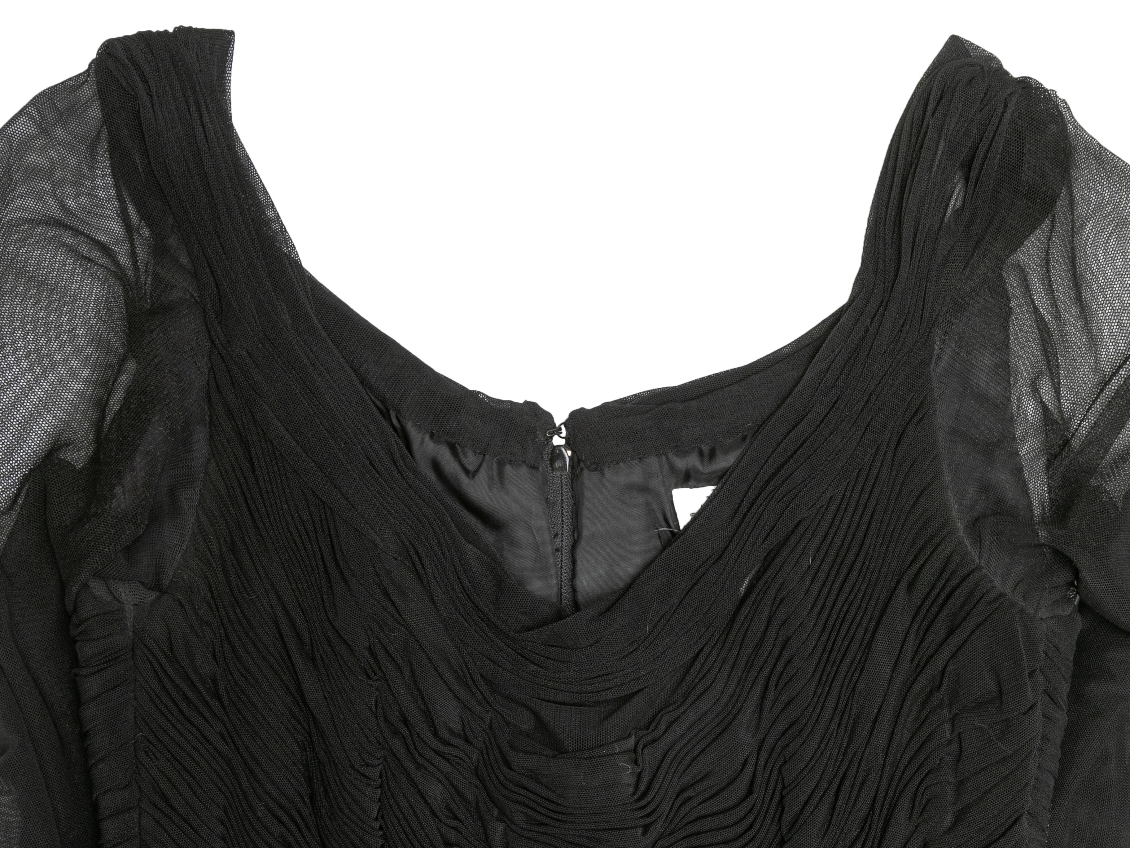 Donna Vicky Tiel nero, vestito con maniche lunghe increspate, taglia US S in vendita