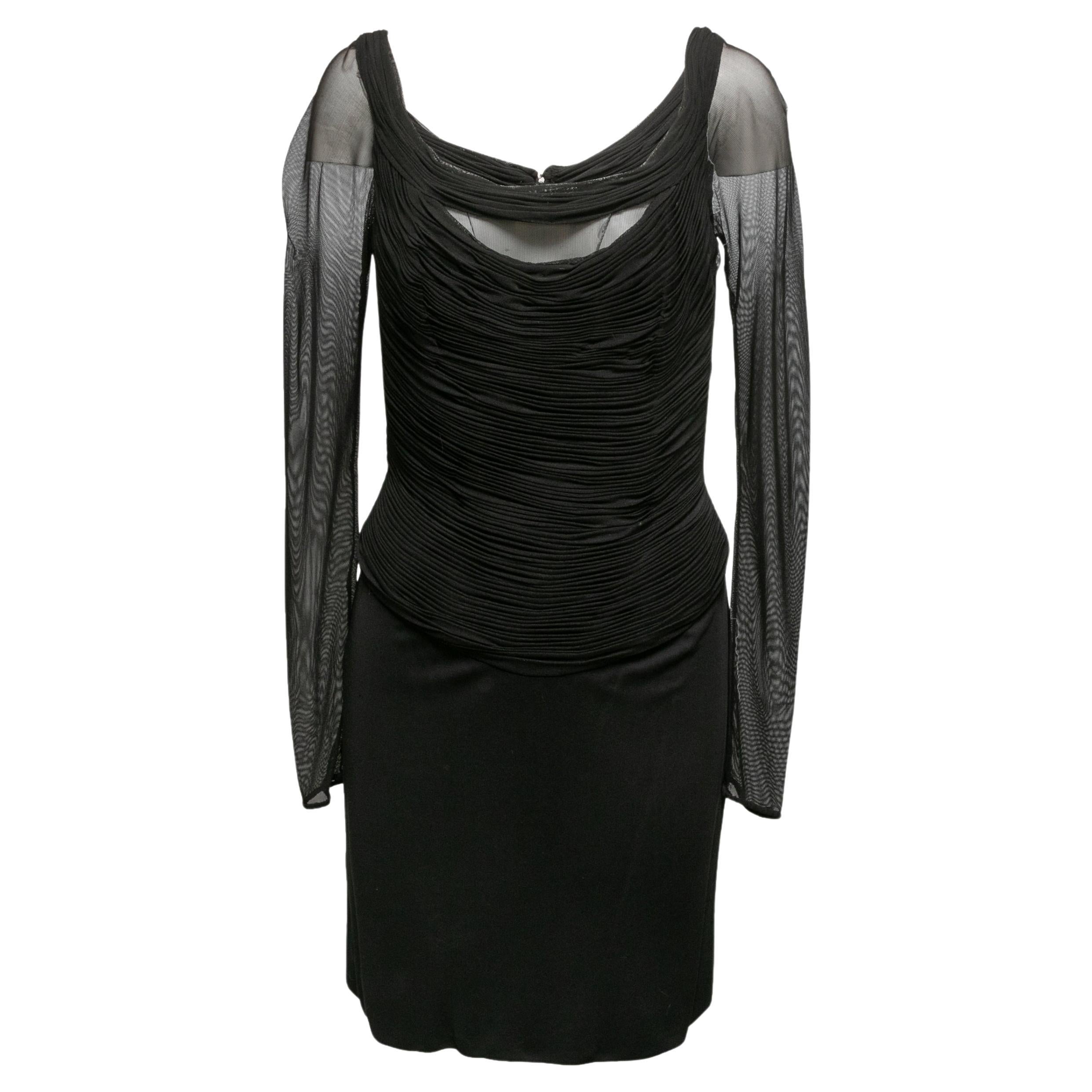 Black Vicky Tiel Ruched Long Sleeve Dress Size US S