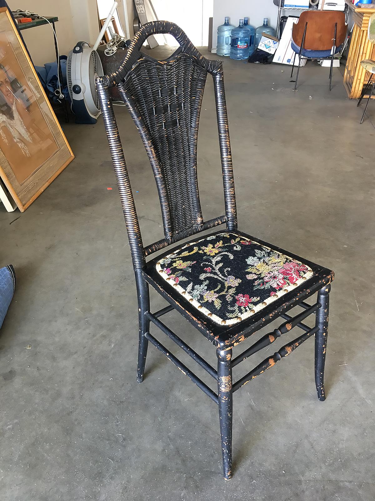 Late Victorian Black Victorian Southern Gothic Wicker Back Side Chair