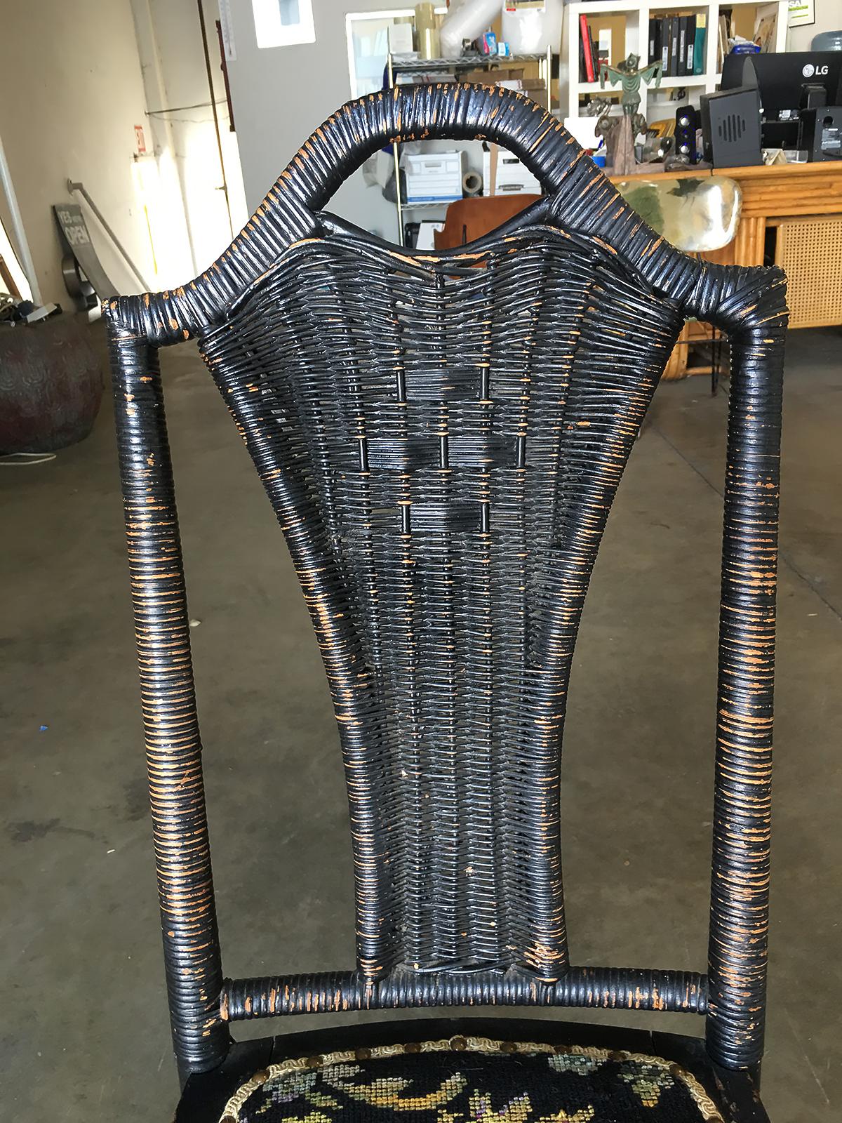 American Black Victorian Southern Gothic Wicker Back Side Chair